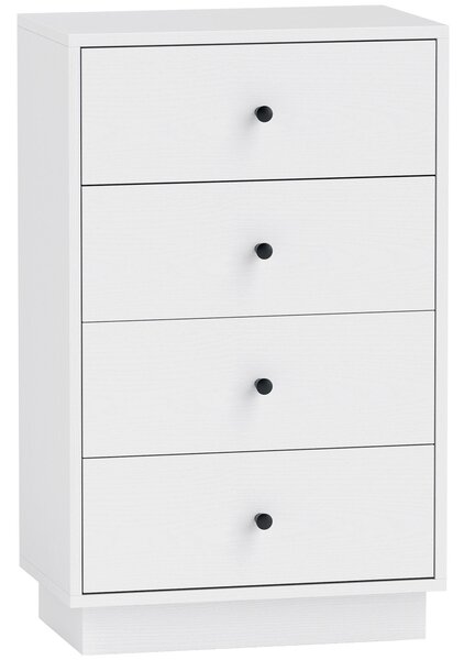 HOMCOM Komoda se 4 zásuvkami, skříň z dřevotřísky v moderním stylu, 47 x 29 x 75 cm, bílá | Aosom