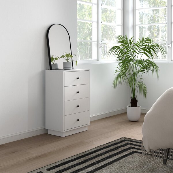 HOMCOM Komoda se 4 zásuvkami, skříň z dřevotřísky v moderním stylu, 47 x 29 x 75 cm, bílá | Aosom
