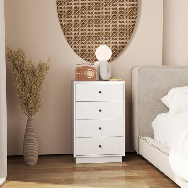 HOMCOM Komoda se 4 zásuvkami, skříň z dřevotřísky v moderním stylu, 47 x 29 x 75 cm, bílá | Aosom