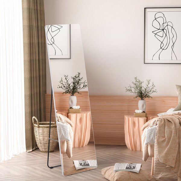 HOMCOM Zrcadlo v Celé Délce, 160 x 45 cm Podlahové Zrcadlo s Kovovým Rámem, Velké Stojací Zrcadlo do Obývacího Pokoje, Ložnice, Šatny, Chodby, Stříbrn