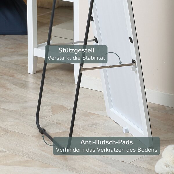 HOMCOM Zrcadlo v Celé Délce, 160 x 45 cm Podlahové Zrcadlo s Kovovým Rámem, Velké Stojací Zrcadlo do Obývacího Pokoje, Ložnice, Šatny, Chodby, Stříbrn