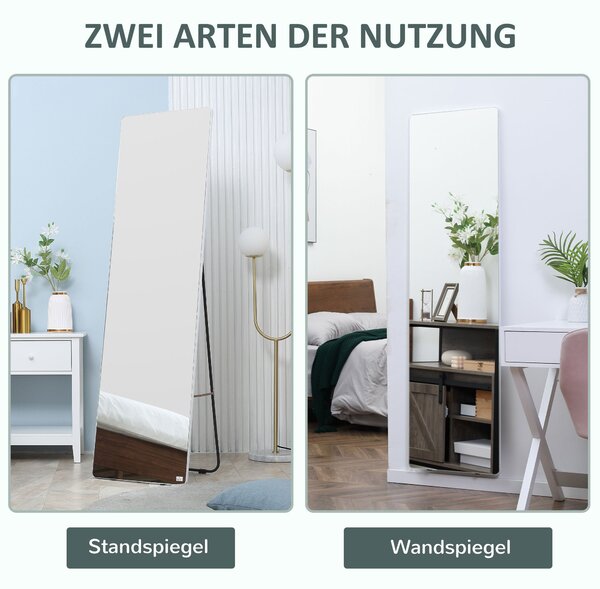 HOMCOM Zrcadlo v Celé Délce, 160 x 45 cm Podlahové Zrcadlo s Kovovým Rámem, Velké Stojací Zrcadlo do Obývacího Pokoje, Ložnice, Šatny, Chodby, Stříbrn