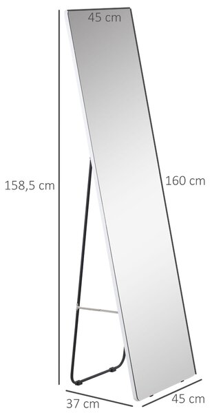 HOMCOM Zrcadlo v Celé Délce, 160 x 45 cm Podlahové Zrcadlo s Kovovým Rámem, Velké Stojací Zrcadlo do Obývacího Pokoje, Ložnice, Šatny, Chodby, Stříbrn