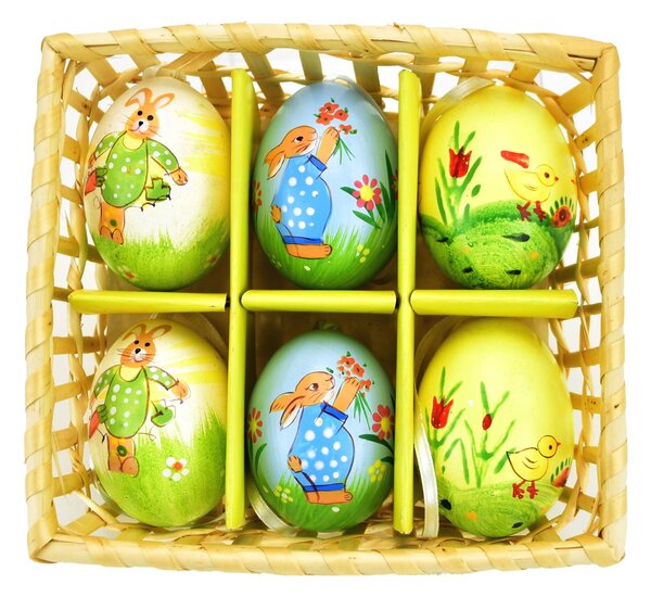 Kraslice z pravých vajíček, ručně malovaná, 6ks v košíčku