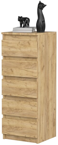 VBChome komoda s 5 zásuvkami 40 x 39 x 105 cm dub Bezúchytková zásuvková komoda víceúčelová skříňka do předsíně ložnice obývacího pokoje dětského pokoje