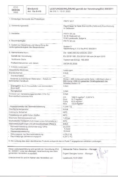 Krbová kamna PRITY W17 s vodním výměníkem Kamna pro ústřední vytápění - 23,1 Kw