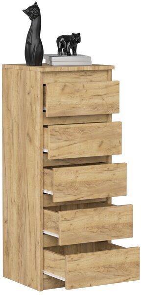 VBChome komoda s 5 zásuvkami 40 x 39 x 105 cm dub Bezúchytková zásuvková komoda víceúčelová skříňka do předsíně ložnice obývacího pokoje dětského pokoje