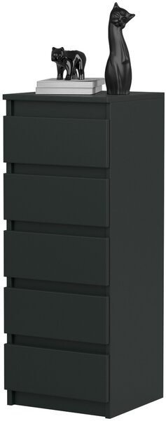 VBChome Komoda s 5 zásuvkami 40 x 39 x 105 cm černá Komoda bez úchytek Víceúčelová skříňka do předsíně Ložnice Obývací pokoj Dětský pokoj