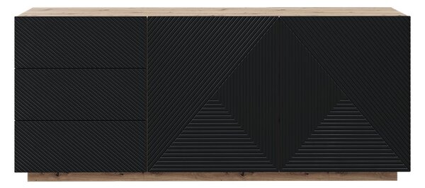 Moderní komoda Asha 167 cm dvoudveřová se zásuvkami - artisan / černý mat
