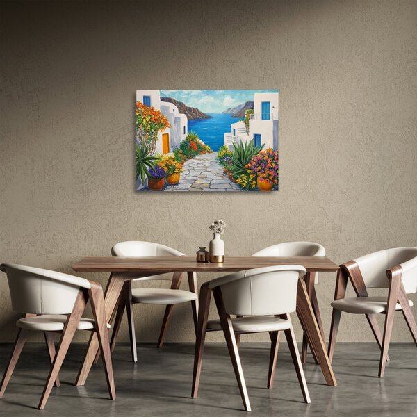 Skleněný obraz - Řecká ulička (70x50 cm)