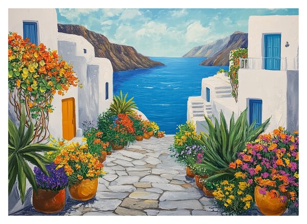 Skleněný obraz - Řecká ulička (70x50 cm)