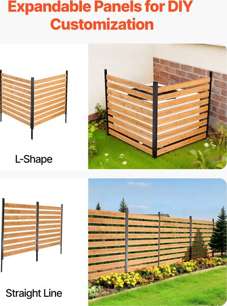 SucceBuy 2dílná sada plotu pro klimatizace, 1219x1244x1219 mm, dřevěný plot s kovovými zemními hroty, ideální pro venkovní použití, nastavitelný úhel, vhodný pro klimatizace, tepelná čerpadla a odpadkové koše