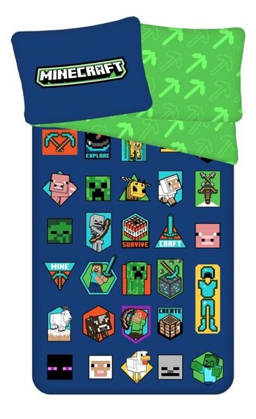 JERRY FABRICS Povlečení Minecraft Badges Bavlna, 140/200, 70/90 cm