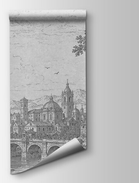 Fototapeta Kresba města s mostem a řekou, Přírodní fototapety, Populární fototapety - Tapeko.co.cz