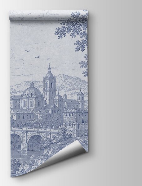 Fototapeta Kresba města a řeky, Přírodní fototapety, Populární fototapety - Tapeko.co.cz
