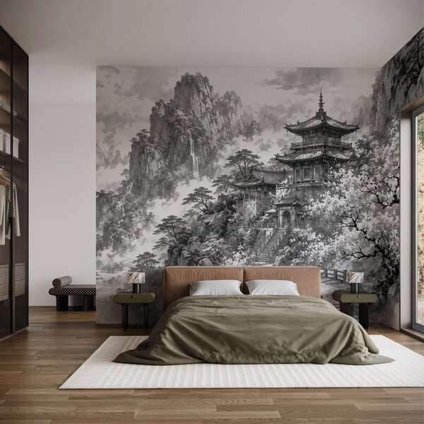 Fototapeta Obraz budovy na hoře, Fototapety s japonskou zahradou, Populární fototapety - Tapeko.co.cz