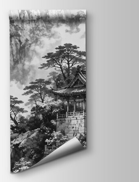 Fototapeta Obraz budovy na hoře, Fototapety s japonskou zahradou, Populární fototapety - Tapeko.co.cz