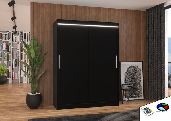 ADRK Šatní skříň posuvná s LED osvětlením DENVER B 150 L, černá