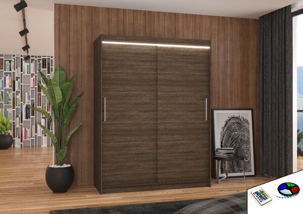 ADRK Šatní skříň posuvná s LED osvětlením DENVER CH 150 L, choco