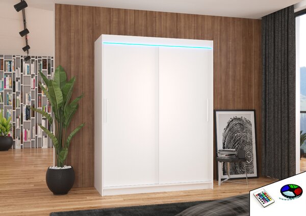 ADRK Šatní skříň posuvná s LED osvětlením DENVER W 150 L, bílá