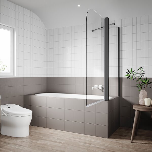 SONNI 80cm nástavec na vanu s bočním panelem výška: 140cm, černý sprchový kout, sklo NANO 6mm, boční panel 70cm