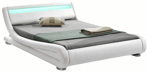 Moderní postel s RGB LED osvětlením, bílá, 160x200, FILIDA