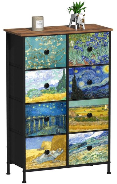 Komoda s motivem Van Gogh - Kovový rám - 8 zásuvek - 67 x 30 x 100 cm - Dřevěná deska
