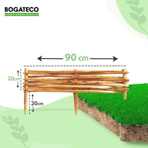 BOGATECO 3x zahradní plot z lískového dřeva 90 cm x 20 cm lemování záhonů lemování trávníku lemování záhonů dřevěné lemování záhonů plot | hnědý