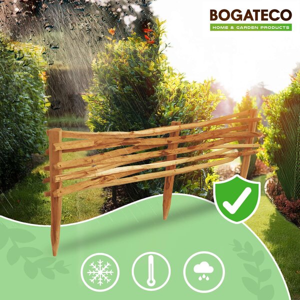 BOGATECO 3x zahradní plot z lískového dřeva 90 cm x 20 cm lemování záhonů lemování trávníku lemování záhonů dřevěné lemování záhonů plot | hnědý