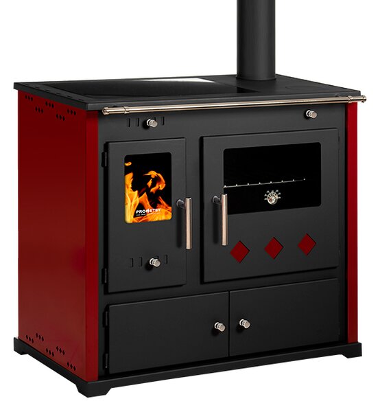 EEK A+ Practik Lux Eco 9,5 kW sporák na dřevo | trouba, sklokeramická deska Bordo vlevo