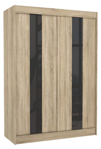 ADRK Šatní skříň posuvná KAREN S-BL 150, dub sonoma/černý Lacobel
