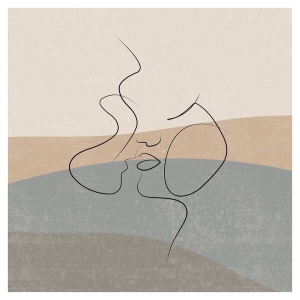 Obraz - Line art polibek (30x30 cm)