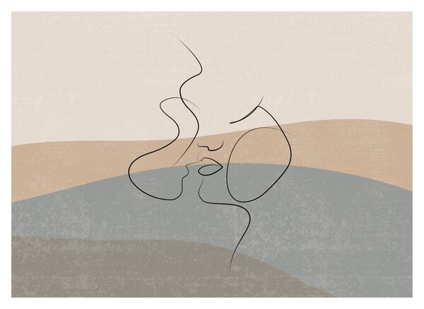 Obraz - Line art polibek (70x50 cm)