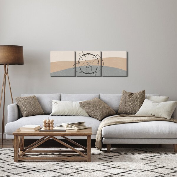 Obraz - Line art polibek (s hodinami) (90x30 cm)
