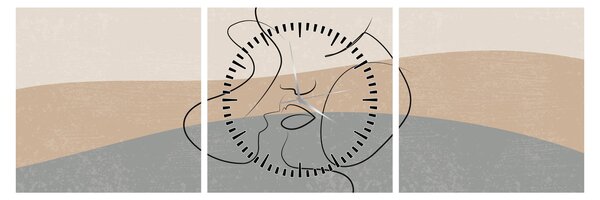 Obraz - Line art polibek (s hodinami) (90x30 cm)