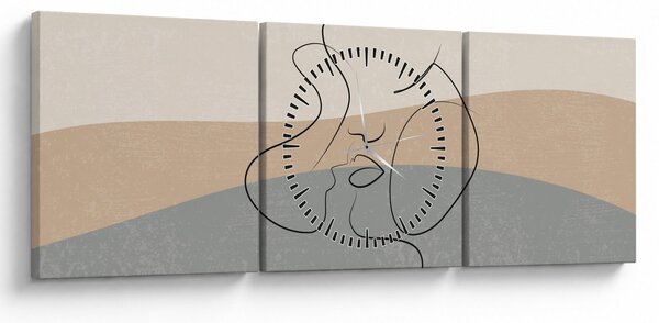 Obraz - Line art polibek (s hodinami) (90x30 cm)