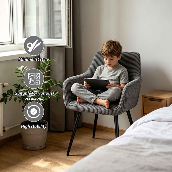 AIORBER Jídelní židle Čalouněná židle s područkami Kuchyňská židle z manšestru Obývací židle Židle s hlubokým sedákem Pohodlné čalouněné křeslo Vysoká nosnost Tmavě šedá