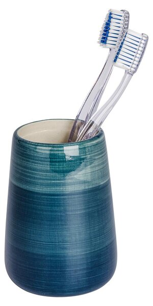 WENKO E2X Kelímek na zubní kartáčky, model Pottery – nadčasově krásný kelímek z vysoce kvalitní keramiky, ručně malovaný, ideální do koupelny a na toaletu pro hosty, Ø 8 x 11 cm, barva petrol