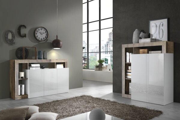 Komoda LENOR 146x93x42 cm bílá/javor