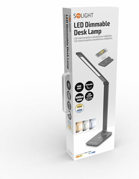 Solight LED stmívatelná lampička s bezdrátovým nabíjením, 10W, změna chromatičnosti, šedá WO55-G