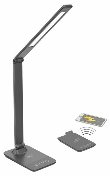 Solight LED stmívatelná lampička s bezdrátovým nabíjením, 10W, změna chromatičnosti, šedá WO55-G