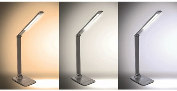 Solight LED stmívatelná lampička s bezdrátovým nabíjením, 10W, změna chromatičnosti, šedá WO55-G