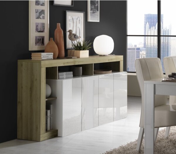 Komoda LENOR 184x93x42 cm bílá/světlý dub