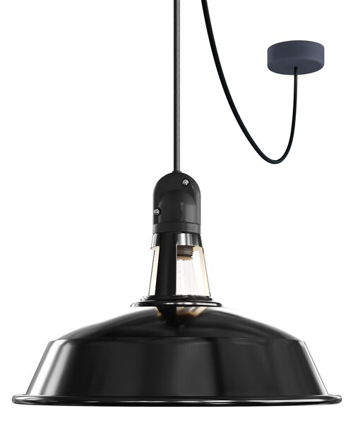 Creative cables EIVA závěsná lampa IP65 do exteriéru se stínidlem, textilním kabelem, decentralizerem, baldachýnem a objímkou, voděodolná Barva: Černá