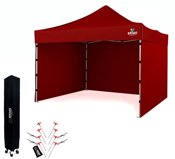BRIMO Nůžkový párty stan SUPER 3x3 m 3 stěny červený
