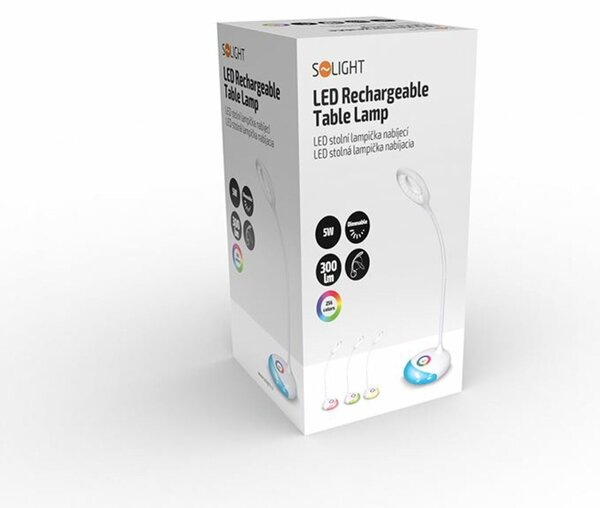 Solight LED stolní lampička nabíjecí, 5W, RGB podsvícení, stmívatelná, USB napájení WO44