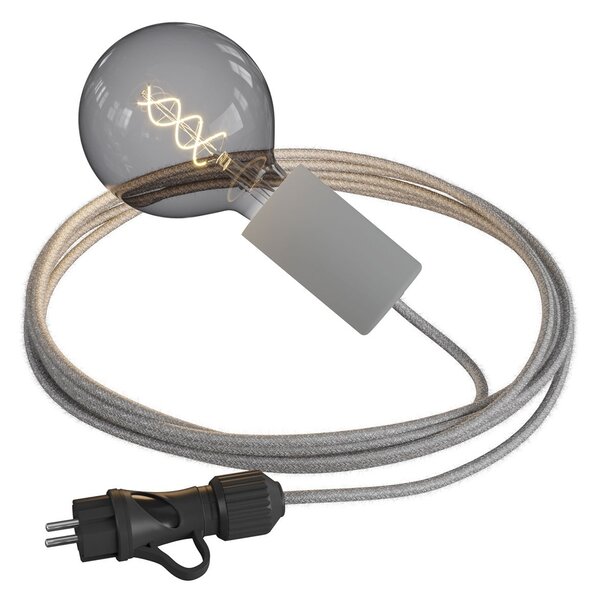 Creative cables EIVA snake elegant, přenosná venkovní lampa, 5 m textilní kabel, voděodolná objímka IP65 a zástrčka Barva: Bílá