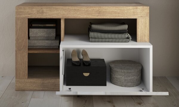 Lavice LENOR 91x59x35 cm bílá/světlý dub