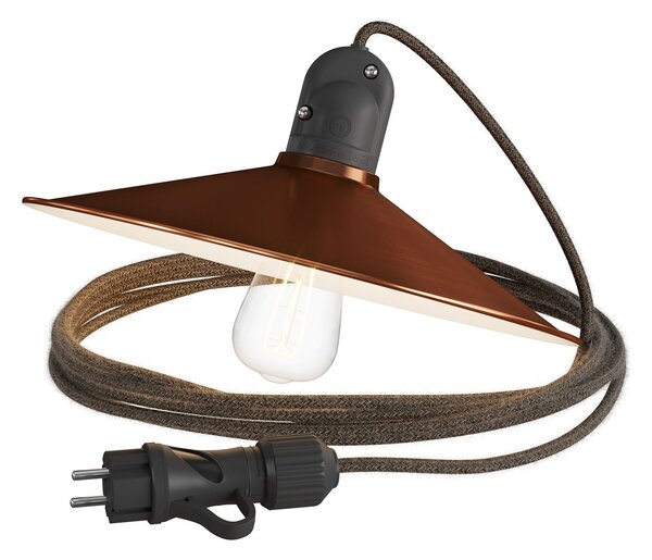 Creative cables EIVA snake se stínidlem swing, přenosná venkovní lampa, 5 m textilní kabel, voděodolná objímka IP65 a zástrčka Barva: Bílá-matná měď