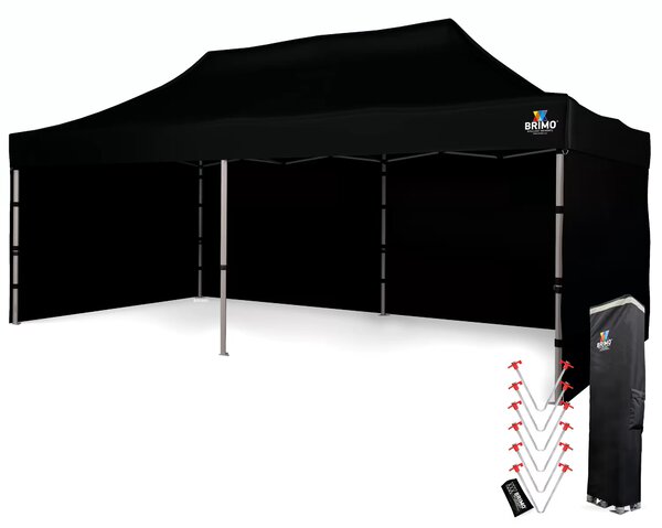 BRIMO Nůžkový párty stan PREMIUM ALU 3x6 m 3 stěny černý